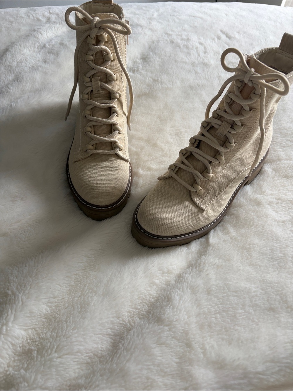 Universal Thread Cream Lace-Up Canvas Combat Boots